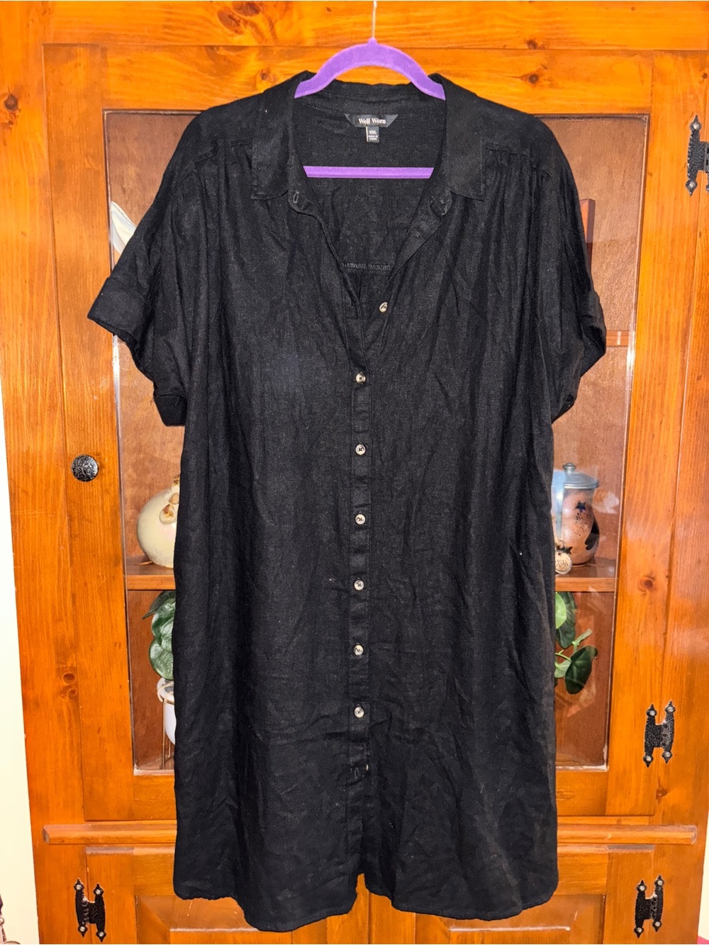 Well Worn XXL-Black Button-Front Midi Dress w/Pockets